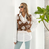 Preppy Süßer Pilz Jacquard Weste Pullover für Damen