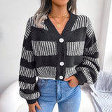 Striped Lantern Sleeve Cardigan Sweater Coat