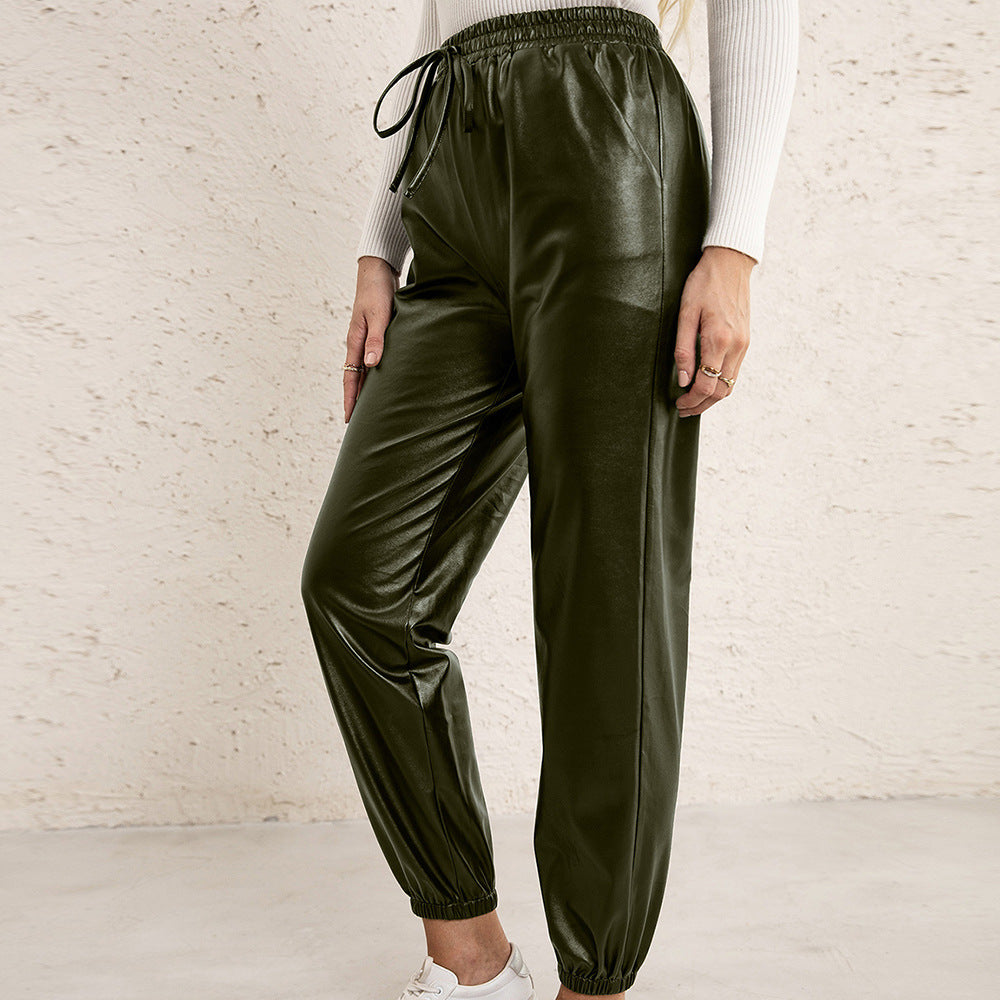 Casual Faux Leather Biker Pants for Women