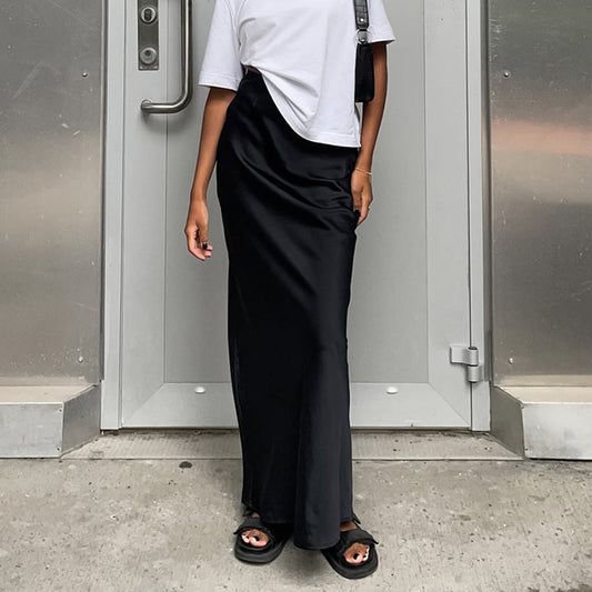 French Satin Fishtail Long Skirt