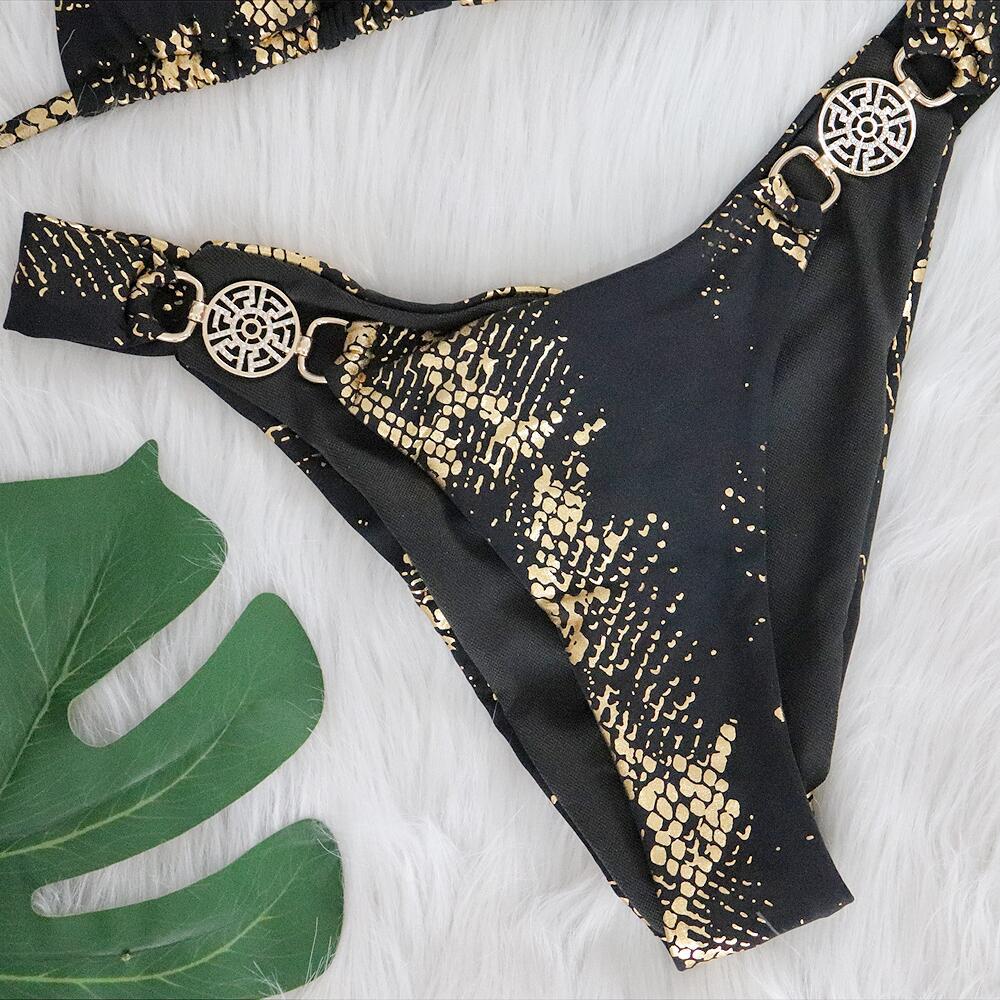 Bikini mit Schlangenmuster und bronzefarbenem Kristall
