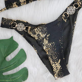 Bikini mit Schlangenmuster und bronzefarbenem Kristall