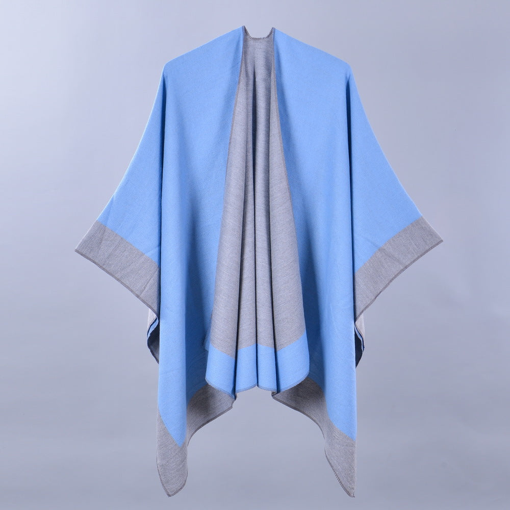 Double-Sided Frame Piping Shawl Lake Blue