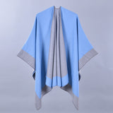 Double-Sided Frame Piping Shawl Lake Blue