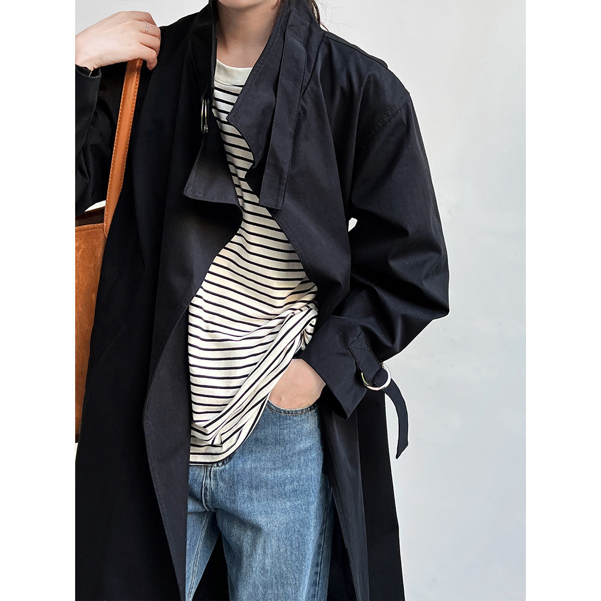British Minimalist Over-the-Knee Trench Coat