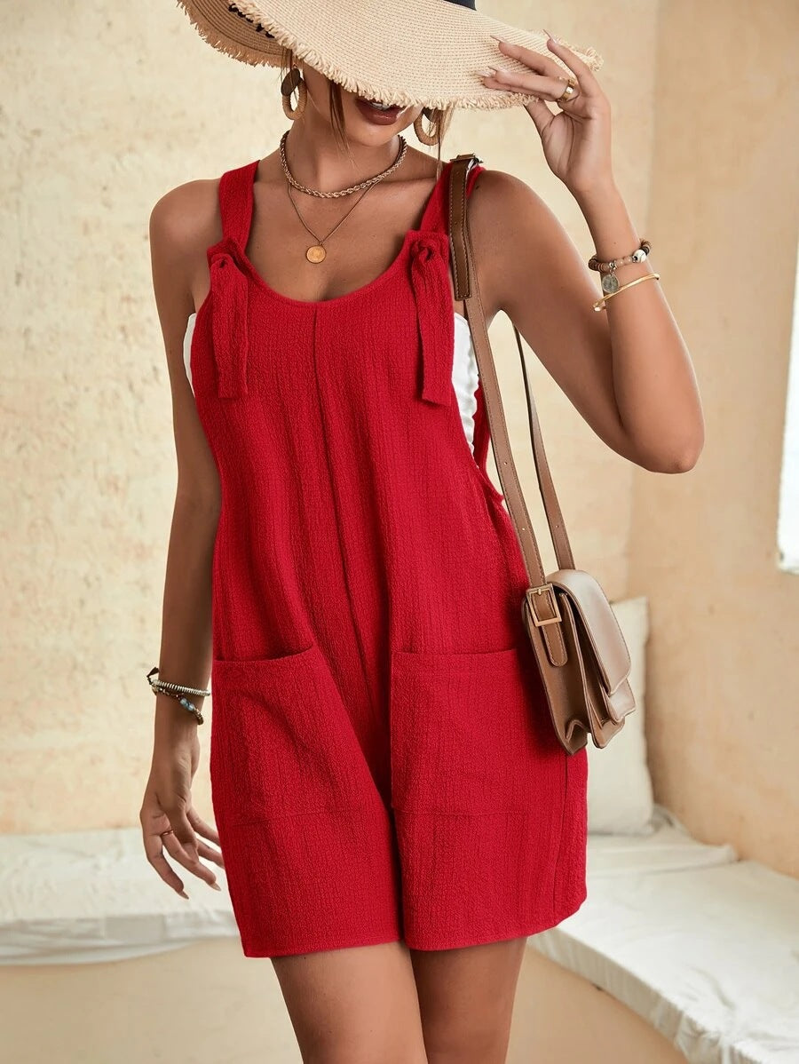 Relaxed Fit Suspender Shorts Romper for Women
