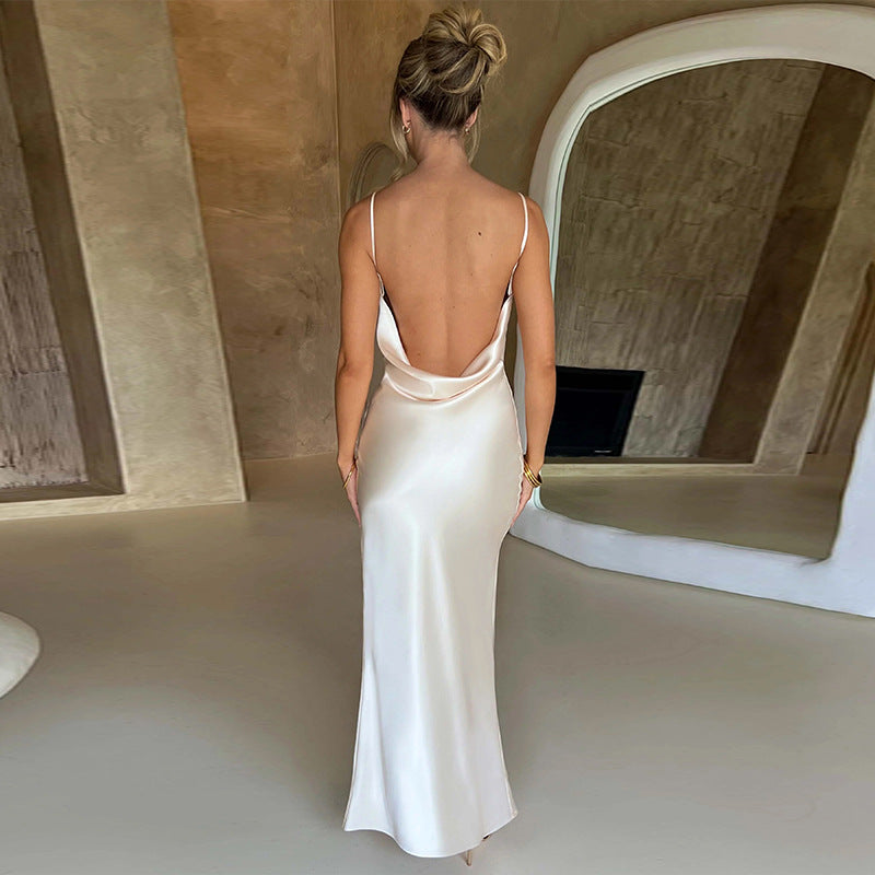 Backless Slim Fit Split Spaghetti Strap Dress