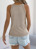 Haut en tricot sans manches ajouré de couleur unie pour femme