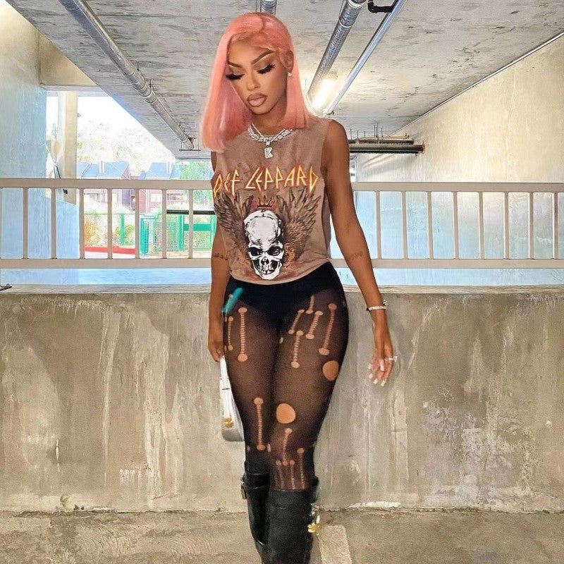 High Waist Cutout Ripped Mesh Pantyhose