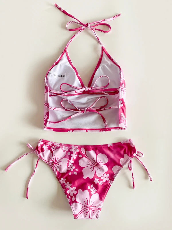 Sexy Bikini-Set mit Blumen-Ausschnitt und hoher Taille