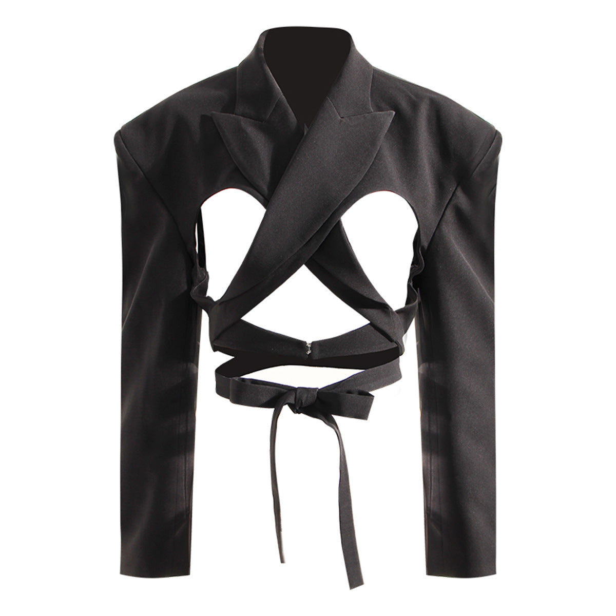 Cutout Backless Crop Black Blazer Top
