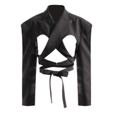 Cutout Backless Crop Black Blazer Top