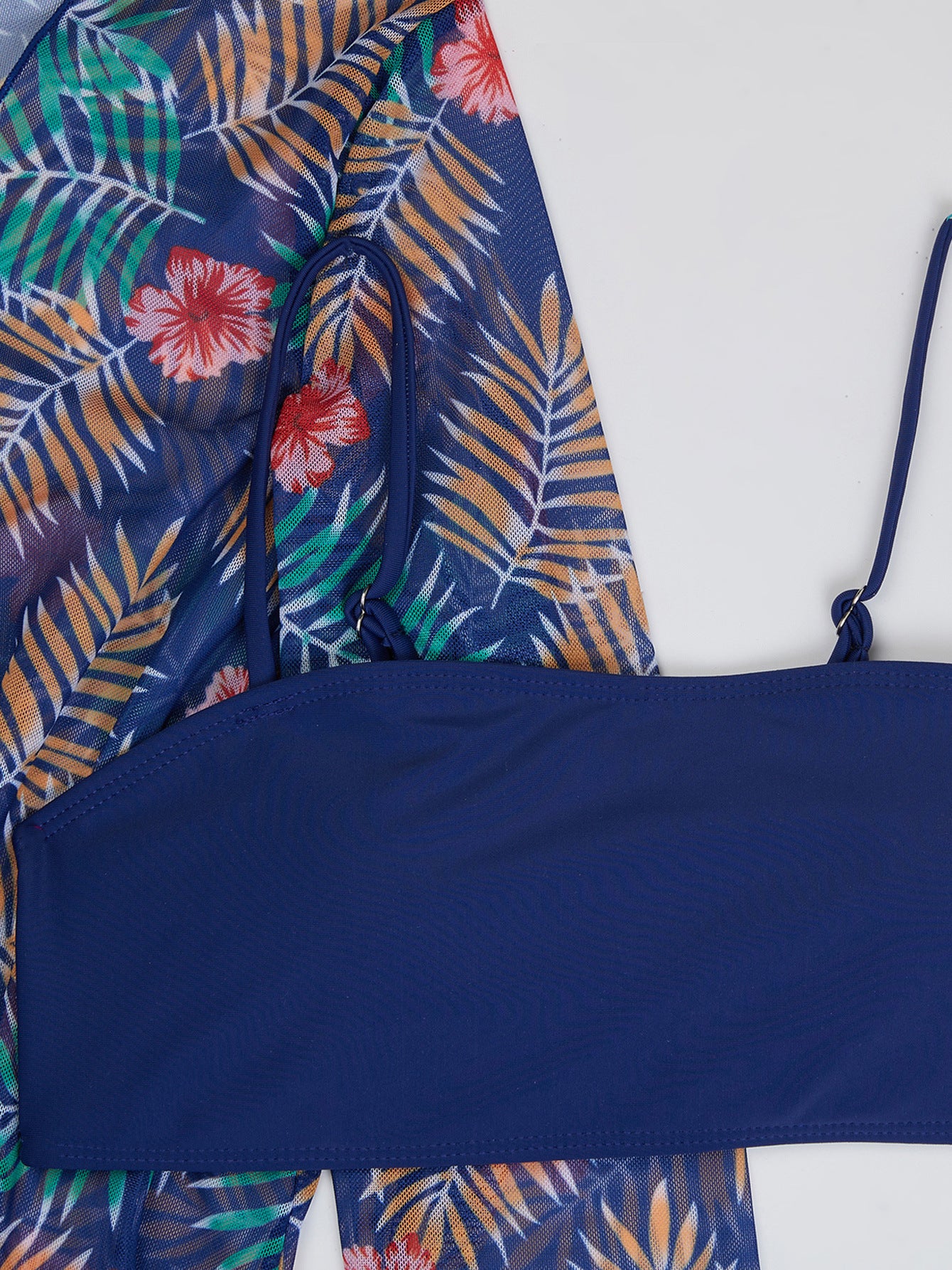 Printed Long Sleeve Three-Piece Bikini Swimsuit