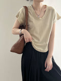 3D U-Neck Short Sleeve Wide-Sleeve Slimming T-Shirt for Women