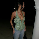 Backless Sequined V-Neck Top for Women