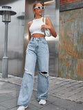 High Waist Wide Leg Distressed Jeans