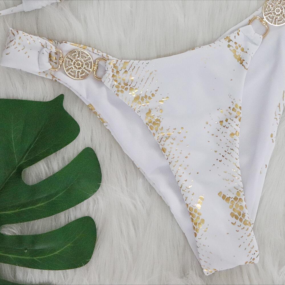 Bikini mit Schlangenmuster und bronzefarbenem Kristall
