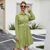 Robe décontractée à manches longues et col chemise uni pour le printemps
