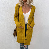 Langer Zopfmuster-Cardigan mit Knöpfen