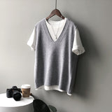 Frühlings-Preppy-V-Ausschnitt, lockere, ärmellose Strickweste für Damen