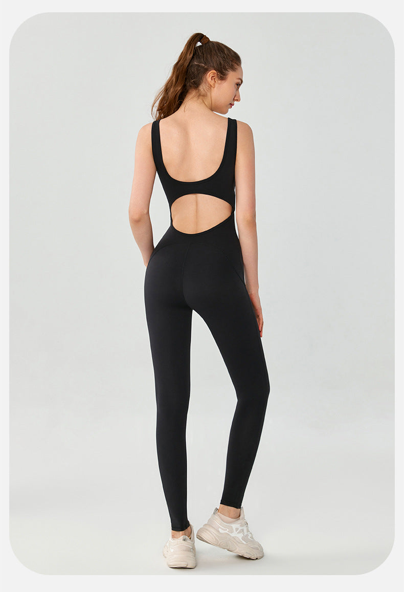Combinaison de yoga sans manches à col en U pour femme
