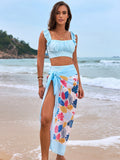 Dreiteiliger Bikini mit fliegendem Lotusblatt