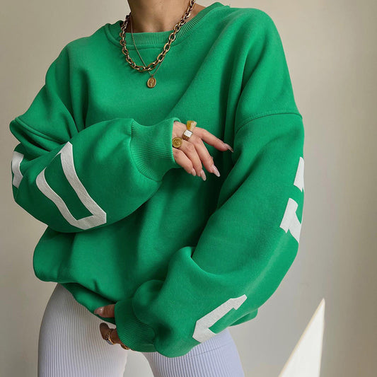 Knitted Women's Letter Graphic Printed Loose Top – Casual All-Matching Hoodie