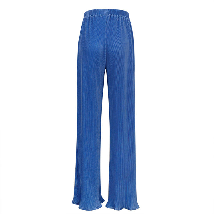 High Waist Blue Wide Leg Pants Suit