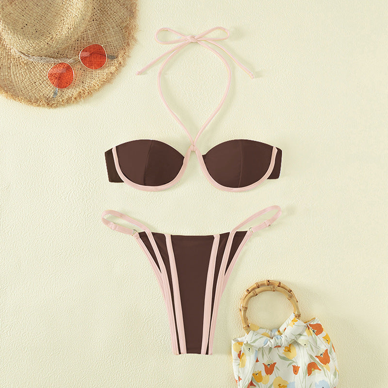 Maillot de bain bikini à lacets et armatures en acier imprimé léopard