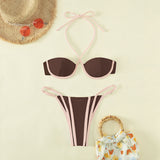 Maillot de bain bikini à lacets et armatures en acier imprimé léopard