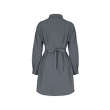 Dark Grey Long Sleeve Solid Color Shirt Dress