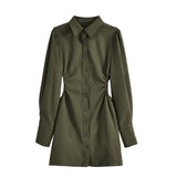 Collared Hollow-Out Cutout Long Sleeve Waist-Tight Dress