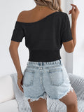 Off-Shoulder Twist Hollow Knit Crop Top