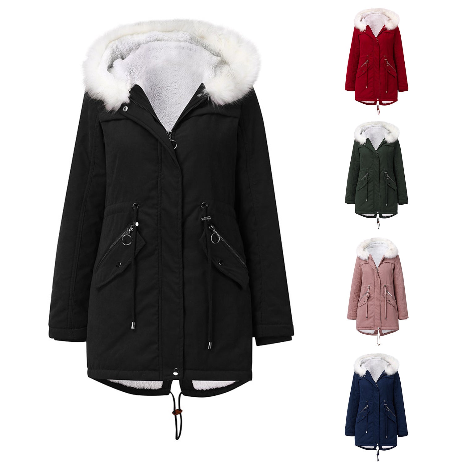 Velvet Cotton Warm Parka with Fur Collar