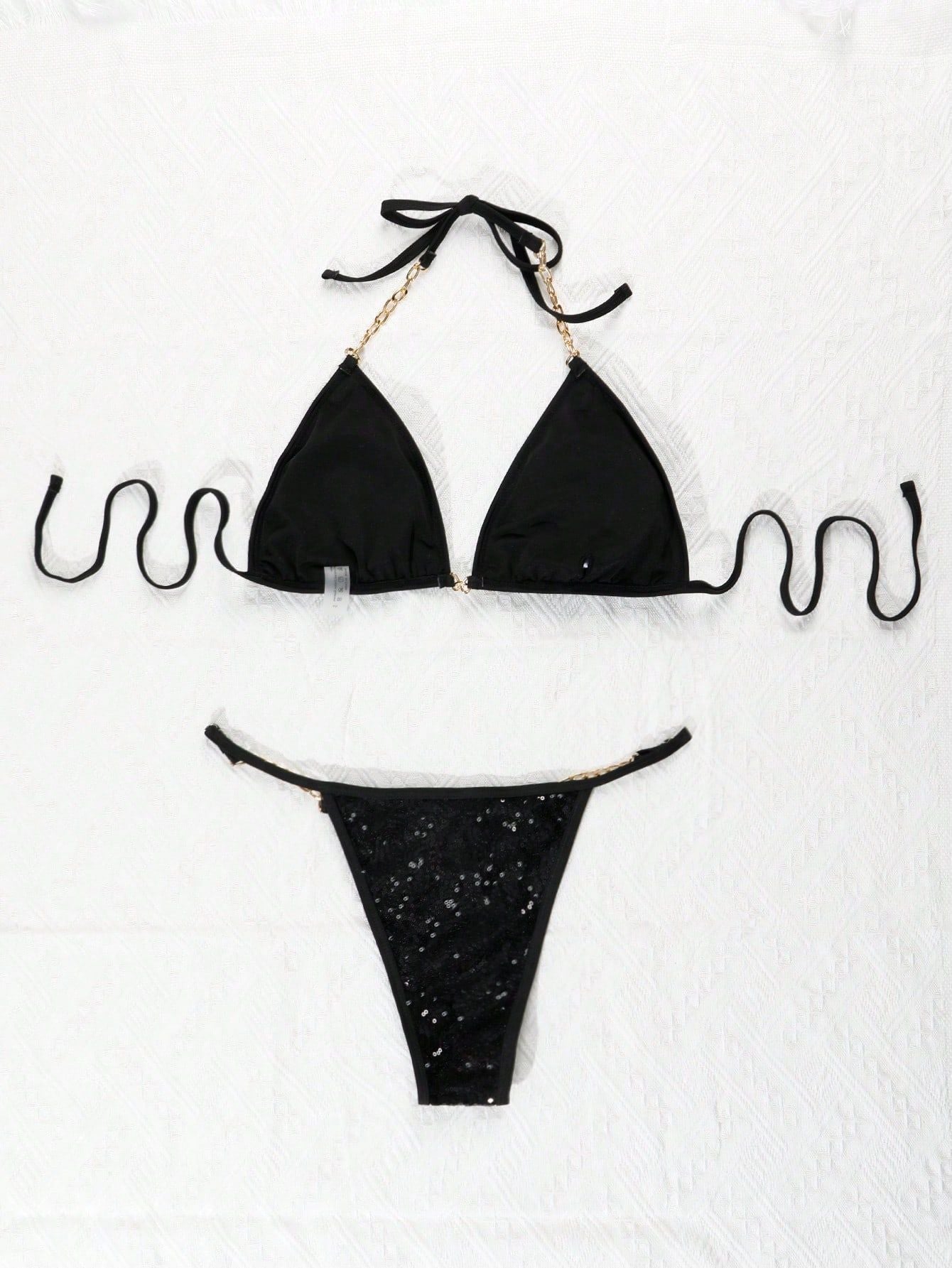 Bikini mit Metallkette und Pailletten zum Schnüren für Damen