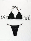 Bikini mit Metallkette und Pailletten zum Schnüren für Damen