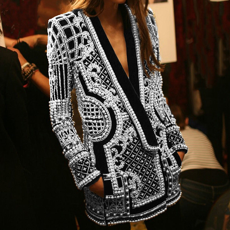 Blazer mit V-Ausschnitt und Bubble-Beads-Print