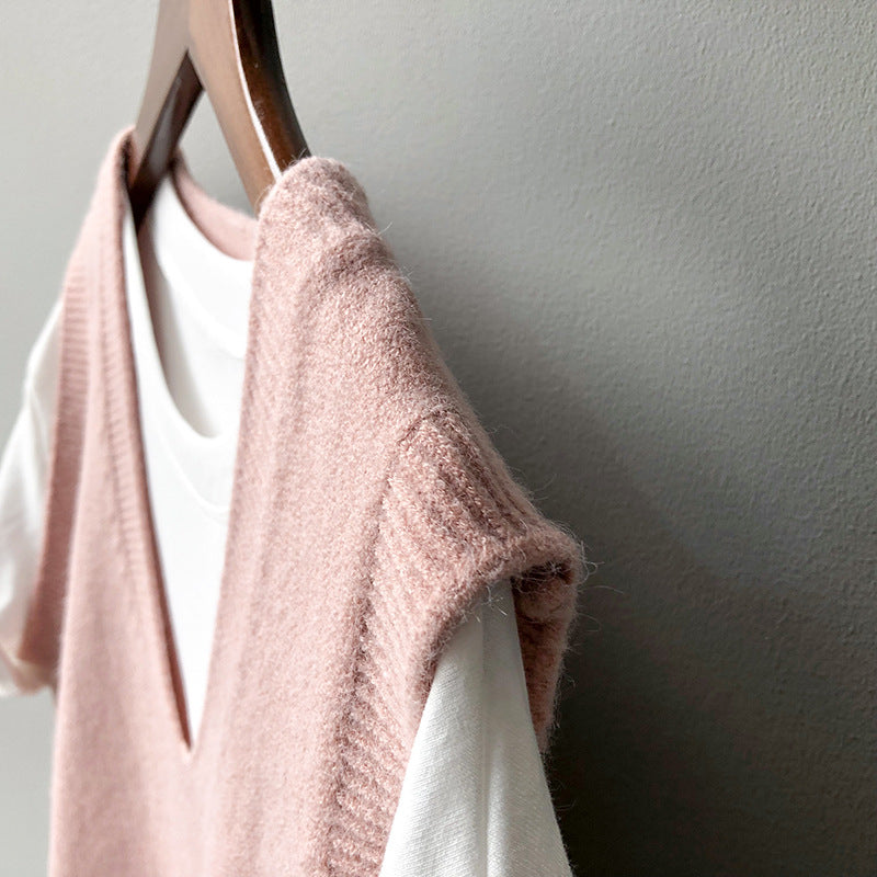 Frühlings-Preppy-V-Ausschnitt, lockere, ärmellose Strickweste für Damen