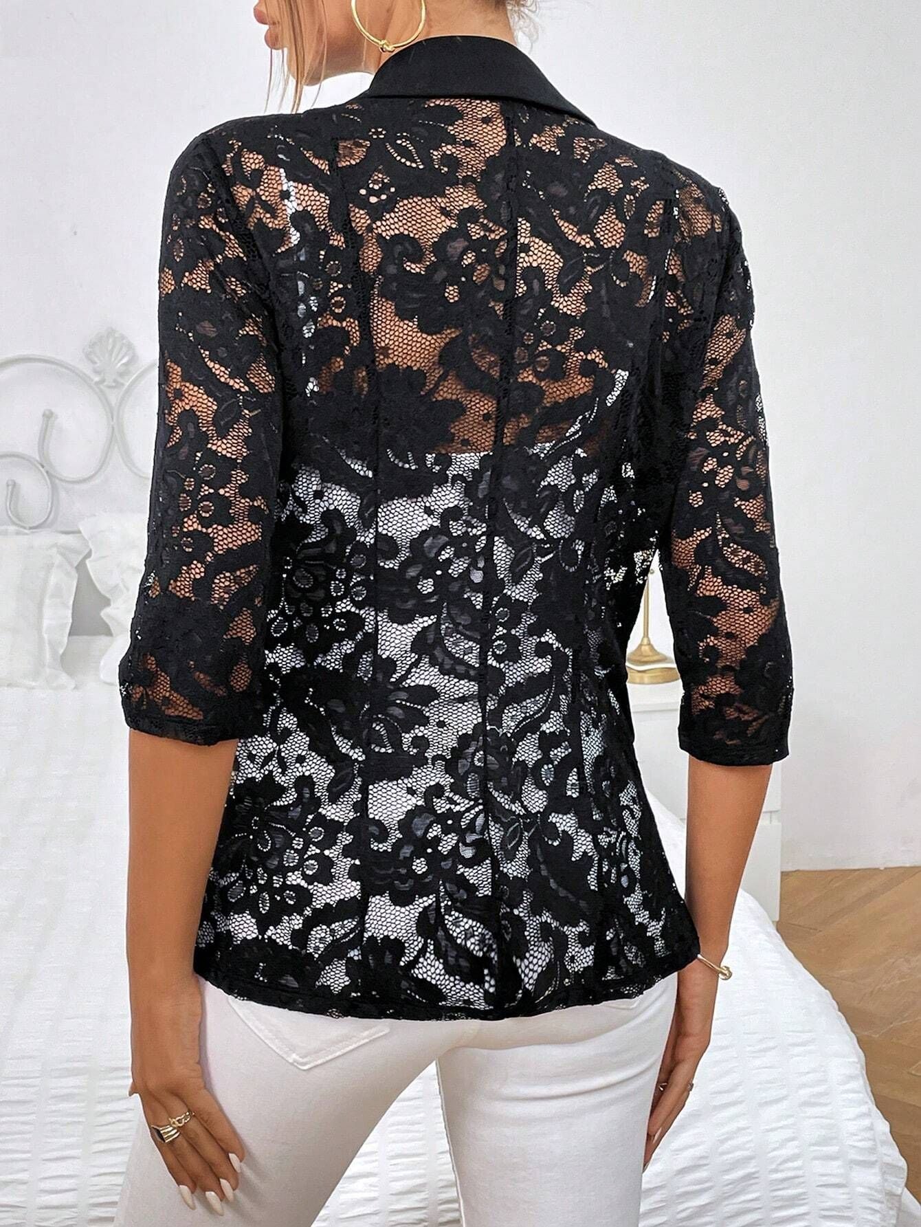 Lace Stitching Solid Color Small Blazer