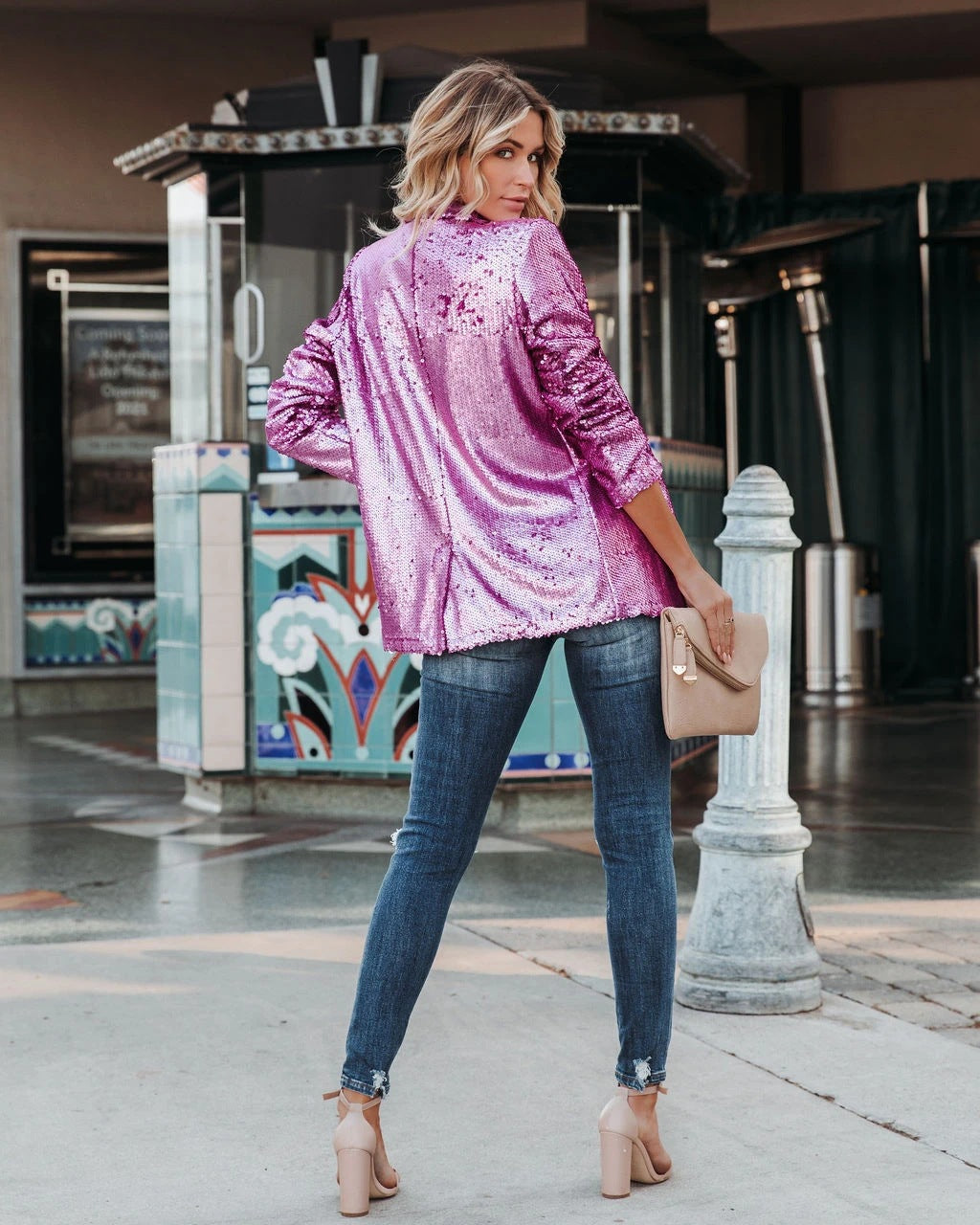 Sequin Collared Casual Loose Blazer