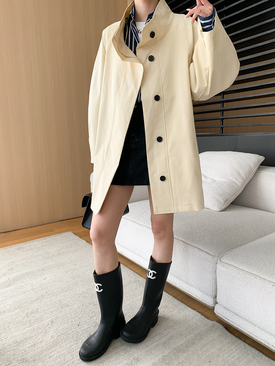 Sinan Stand Collar Draping Trench Coat