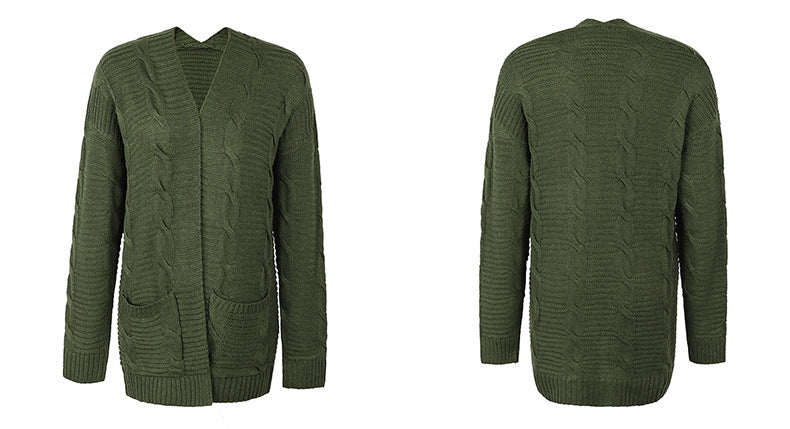 Twist Pocket Mid-Length Knitted Cardigan Coat