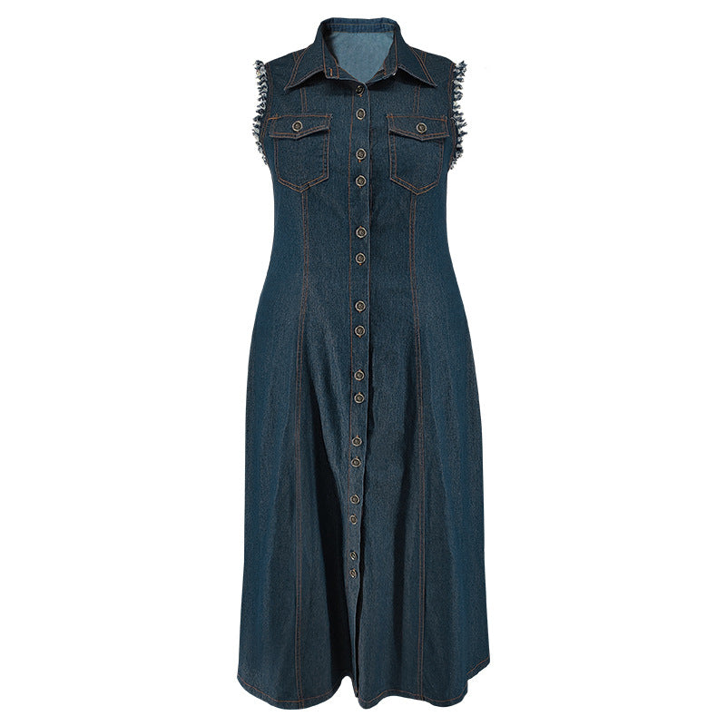 Plus Size Denim Button Cardigan Maxi Dress