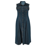 Plus Size Denim Button Cardigan Maxi Dress