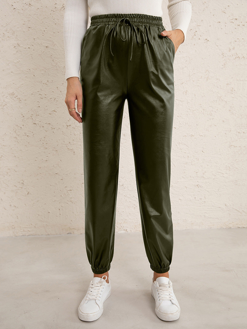 Casual Faux Leather Biker Pants for Women