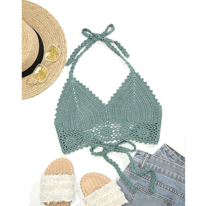 Handgehäkeltes Neckholder-Bikinioberteil mit freiem Rücken