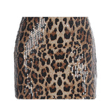 Sexy High-Waist Slim Hip Leopard Print Sequin Skirt