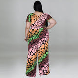 Plus Size Summer Printed Knitted Casual Lace-Up Two-Piece Set