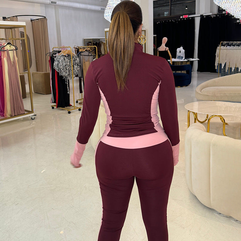 High Waist Stitched Design Two-Piece Outfit