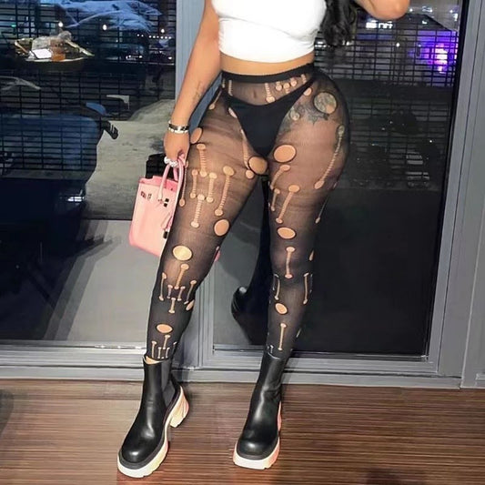 High Waist Cutout Ripped Mesh Pantyhose